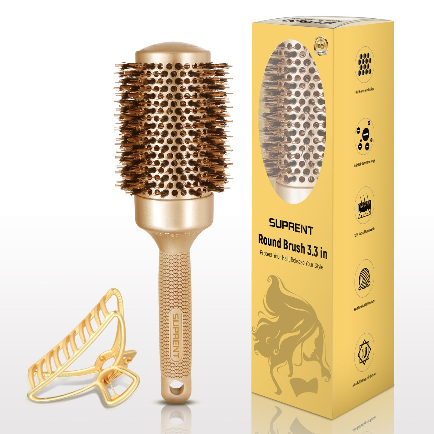 SUPRENT® Upgraded Round Brush With Natural Boar Bristles
