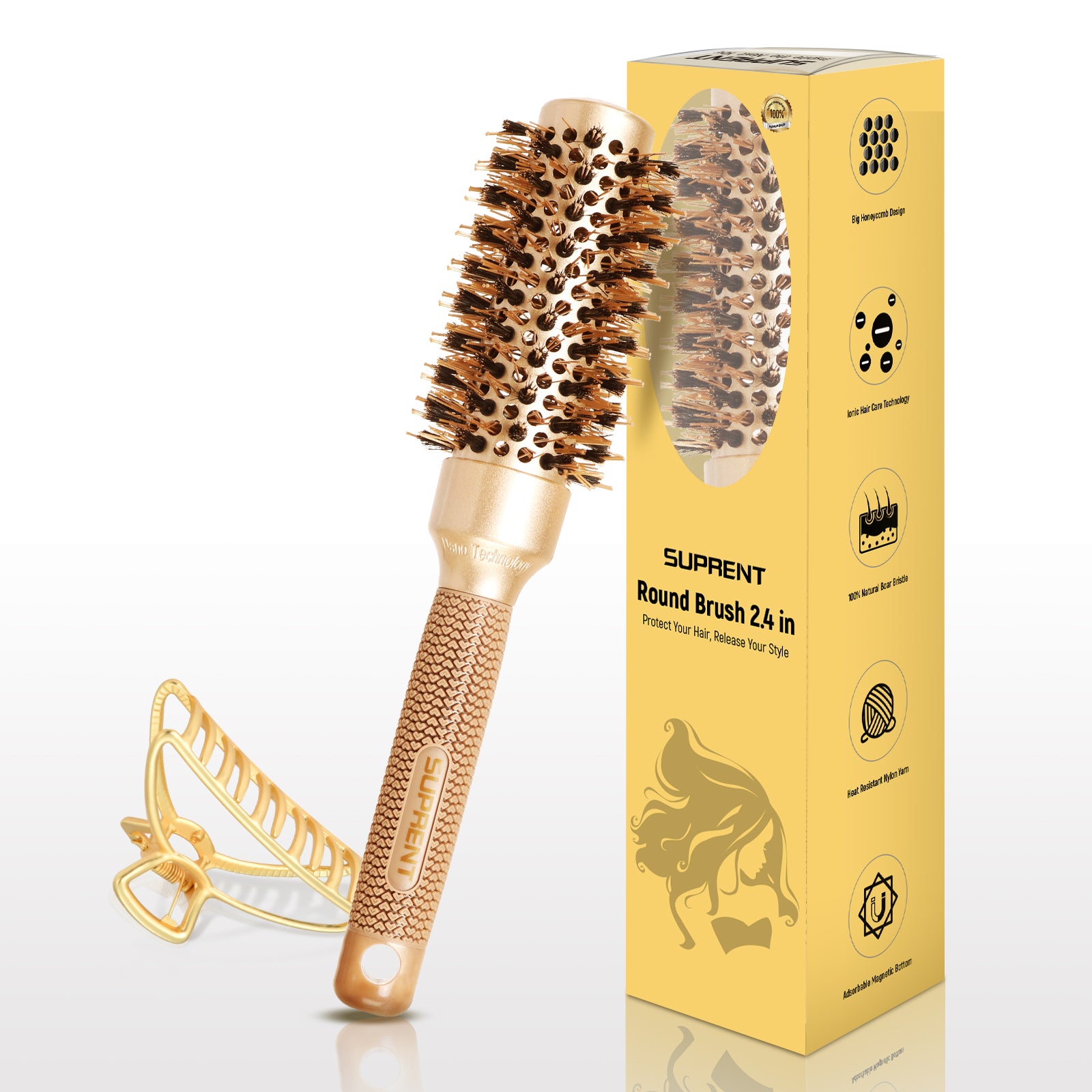 SUPRENT® Upgraded Round Brush With Natural Boar Bristles