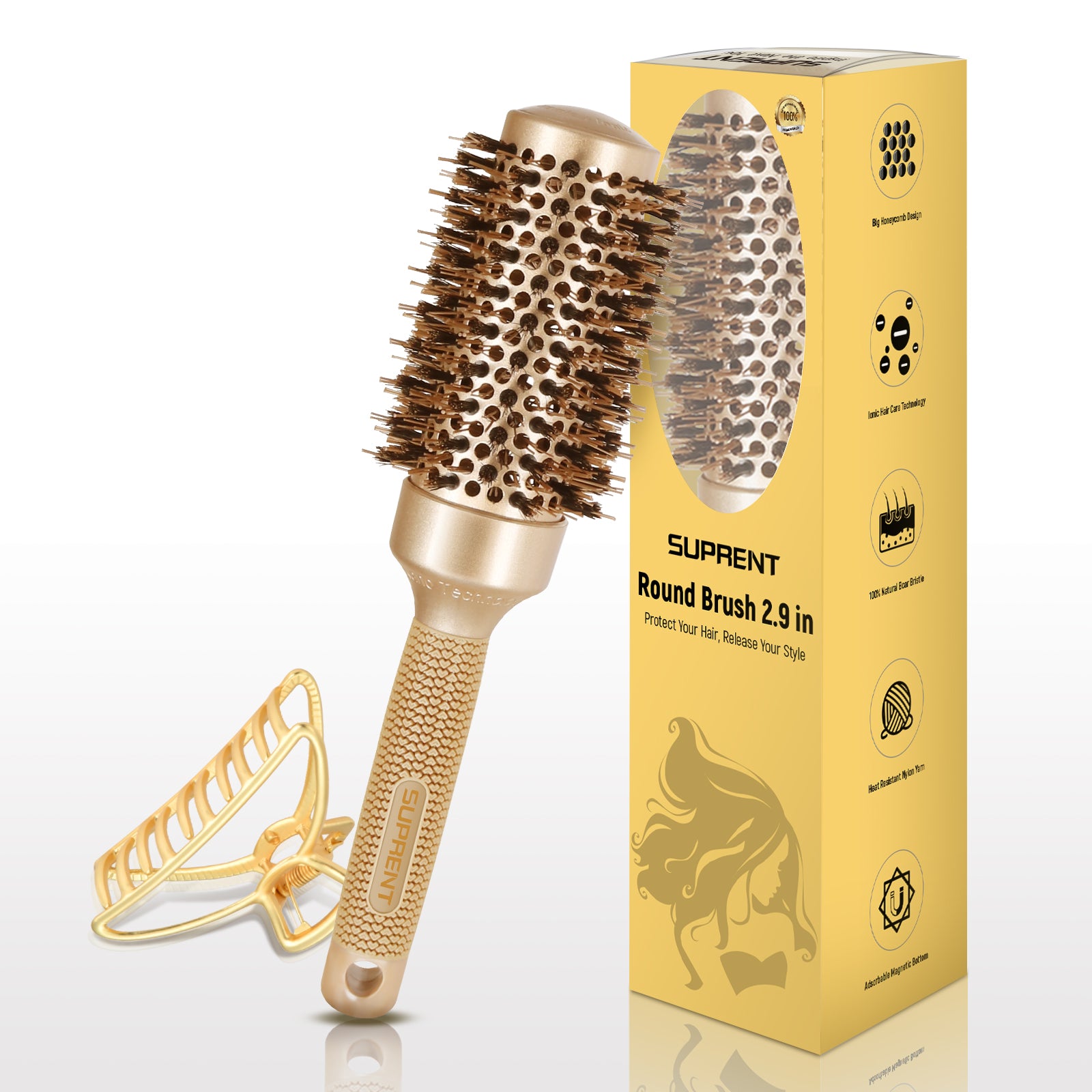 SUPRENT® Upgraded Round Brush With Natural Boar Bristles